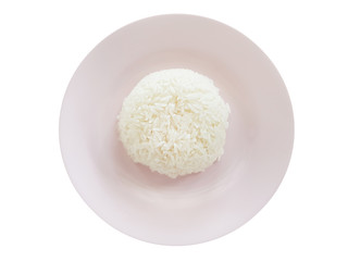 boiled rice on white background