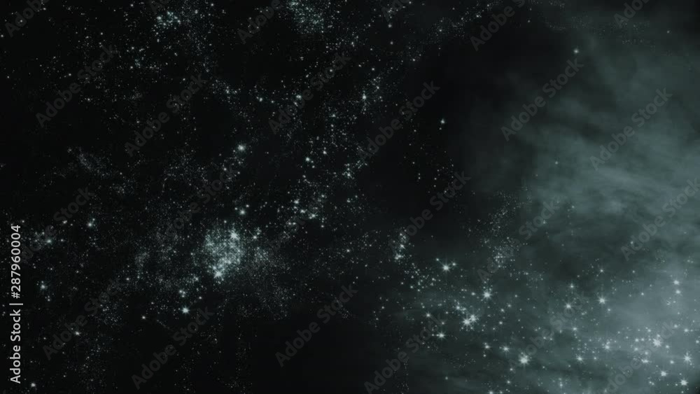 Sticker traveling through star fields in deep space (loop).