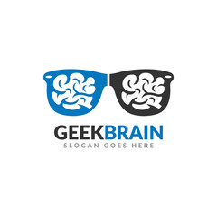 Brain geek logo design template, a pair of glasses with brains as the lenses.
