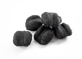 group of bbq charcoal briquette on white background