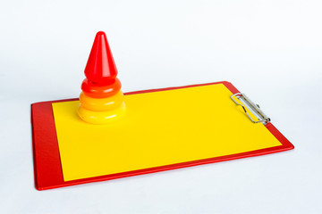 Early learning. Colorful geometric logic toy for geeks pyramid isolated on white background. Children's educational and educational games. Tablet for writing teachers. Copy space