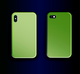 Stylish vector collection of mock up smartphone cases with trendy gradient print. Green gradient print