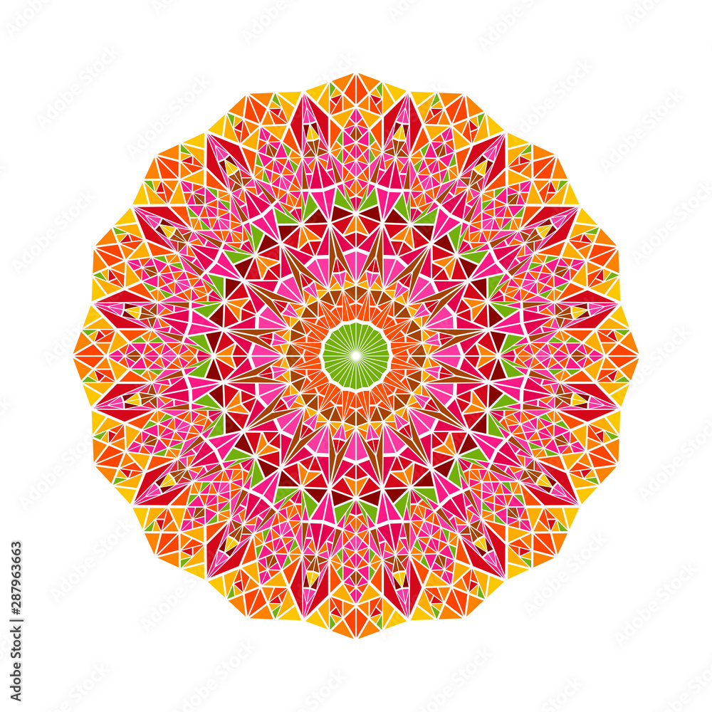Poster colorful abstract triangular mosaic mandala - round vector illustration from triangles