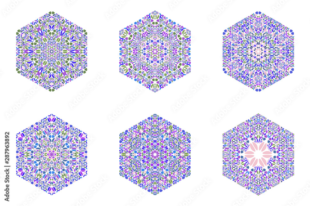 Poster isolated flower ornament hexagon symbol set - hexagonal geometric geometrical vector design element