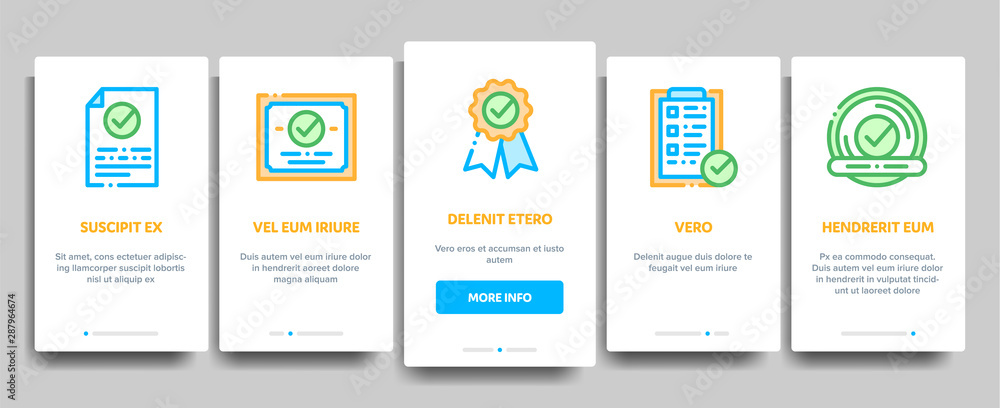 Poster approved elements vector onboarding mobile app page screen. contour illustrations