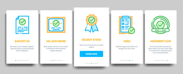 Approved Elements Vector Onboarding Mobile App Page Screen. Contour Illustrations
