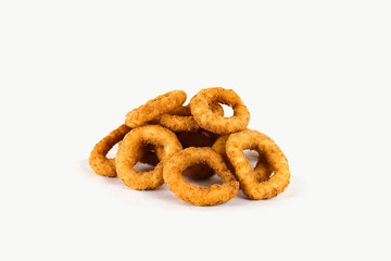 Onion rings on a white background. Fast food menu