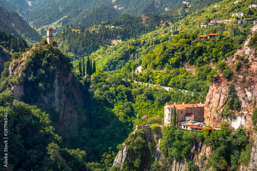 Wall mural proussos monastery near karpenisi town in evrytania - greece. the monastery of proussos was named fr