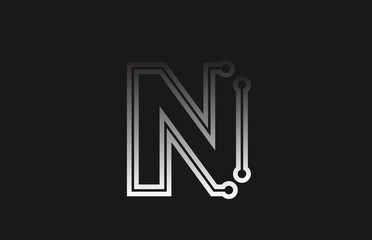 black and white line alphabet letter N for company logo icon design