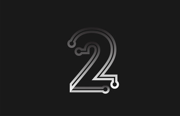 black and white line number 2 for company logo icon design