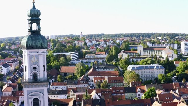 aerial city view of the inner city of Freising, Bavaria, Germany
