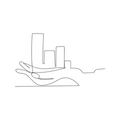 continuous line drawing of hand showing growth chart. isolated sketch drawing of hand showing growth chart line concept. outline thin stroke vector illustration