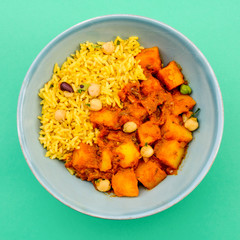 Indian Style Potato Vegetarian Curry and Rice