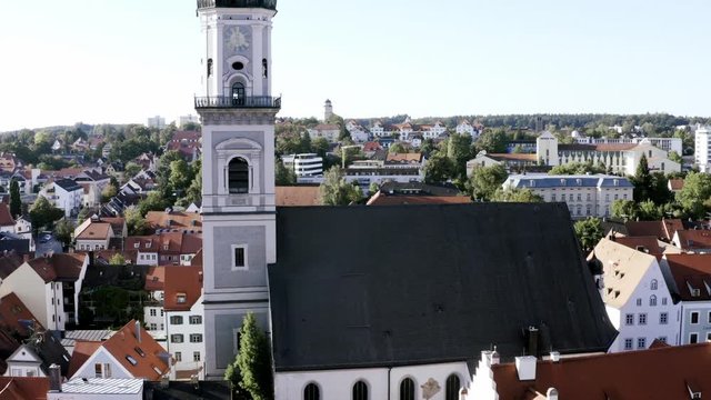 aerial city view of the inner city of Freising, Bavaria, Germany