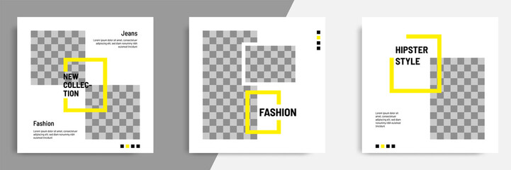 Minimal layout square banner in black yellow frame color. Editable geometric banner template for social media post, stories, story, flyer.