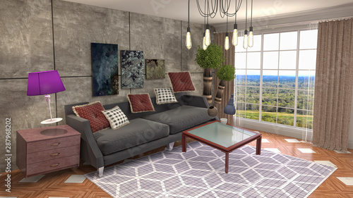 Zero Gravity Sofa Hovering In Living Room 3d Illustration