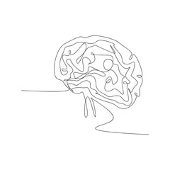 continuous line drawing of brain. isolated sketch drawing of brain line concept. outline thin stroke vector illustration
