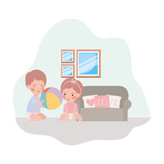 cute little kids babies in livingroom characters