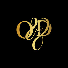 Initial letter O & D OD luxury art vector mark logo, gold color on black background.