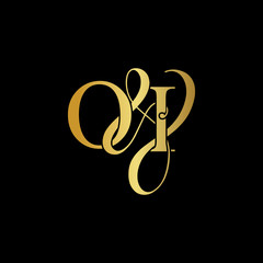 Initial letter O & I OI luxury art vector mark logo, gold color on black background.