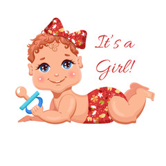 Infant baby girl. Vector Illustration.