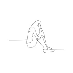 continuous line drawing of woman sitting and thinking. isolated sketch drawing of woman sitting and thinking line concept. outline thin stroke vector illustration