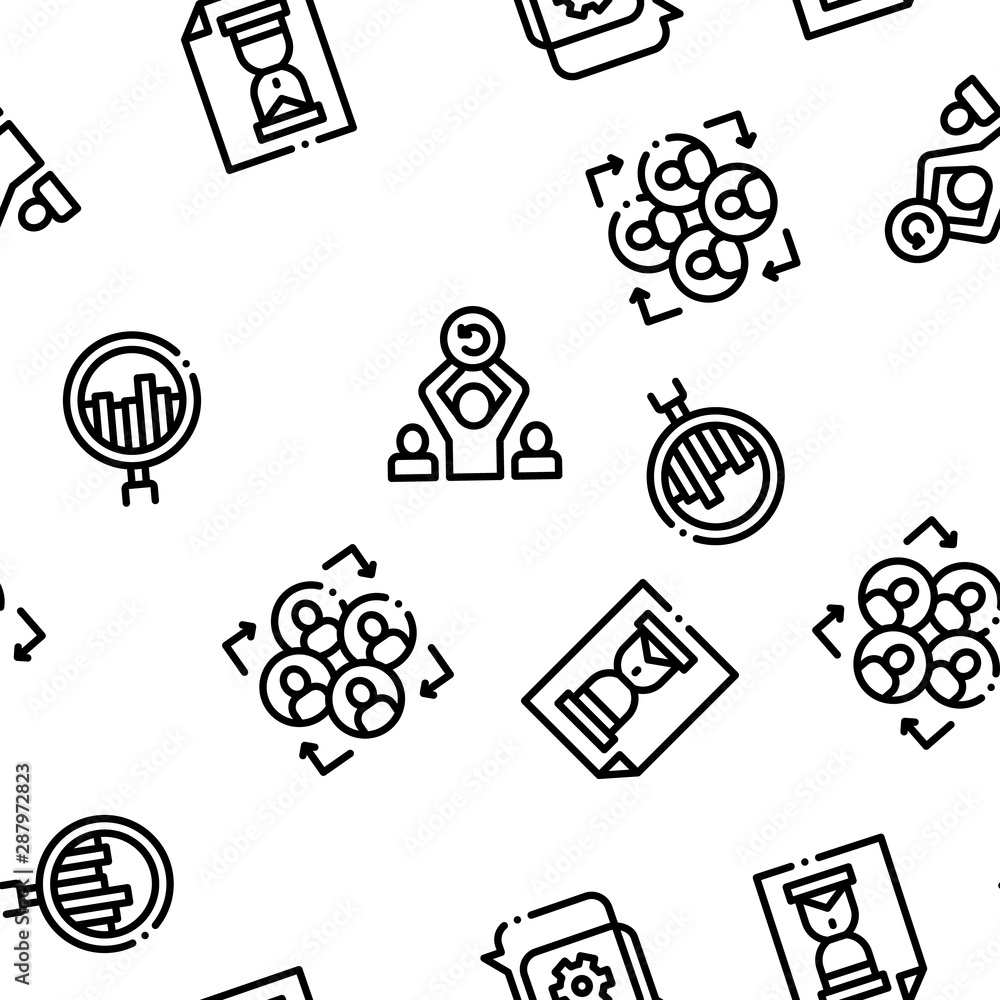 Poster scrum agile seamless pattern vector linear pictograms. black contour illustrations