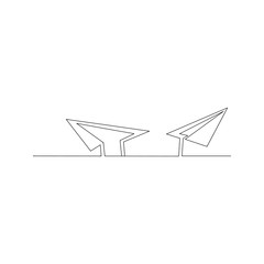continuous line drawing of paper airplanes. isolated sketch drawing of paper airplanes line concept. outline thin stroke vector illustration