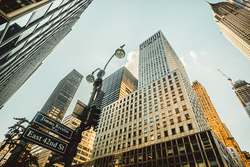 Fototapeta na wymiar Reflective skyscrapers, office buildings new york