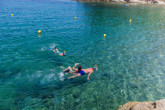 Summer Vacation Tourists Swimming Snorkeling