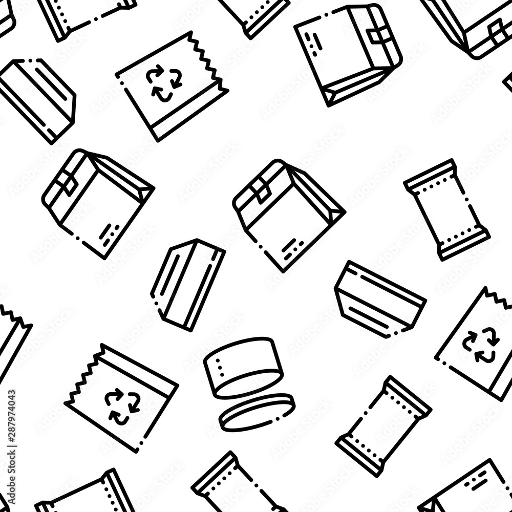 Wall mural Packaging Seamless Pattern Vector Linear Pictograms. Black Contour Illustrations