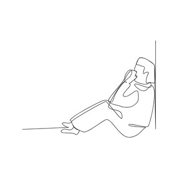 recommend clip art: continuous line drawing of exhausted sad young man. isolated sketch drawing of exhausted sad young man line concept. outline thin stroke vector illustration