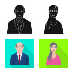 Vector illustration of hairstyle and profession symbol. Set of hairstyle and character stock symbol for web.