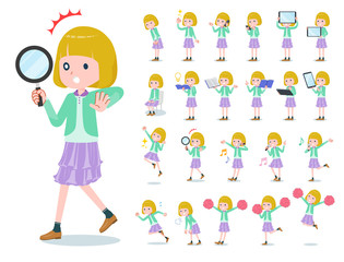 flat type blond girl white_Action