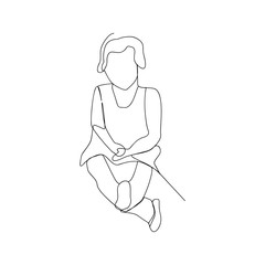 continuous line drawing of little girl sitting. isolated sketch drawing of little girl sitting line concept. outline thin stroke vector illustration
