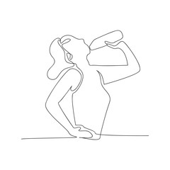 continuous line drawing of girl drinking water. isolated sketch drawing of girl drinking water line concept. outline thin stroke vector illustration