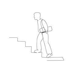 continuous line drawing of man walkin up stairs. isolated sketch drawing of man walkin up stairs line concept. outline thin stroke vector illustration
