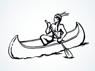 Man in boat. Vector drawing