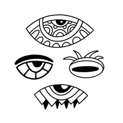 Vector doodle set with abstract eyes. Simple temporary tattoo design. Minimal interior stickers. Eyes line art.