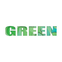 The image of the word green is made of different layers. 3D image effect.