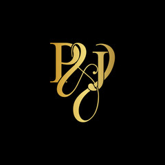Initial letter P & J PJ luxury art vector mark logo, gold color on black background.