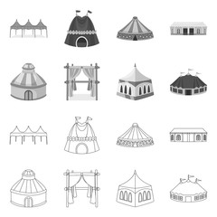 Isolated object of roof and folding symbol. Set of roof and architecture vector icon for stock.