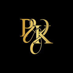 Initial letter P & K PK luxury art vector mark logo, gold color on black background. - obrazy, fototapety, plakaty