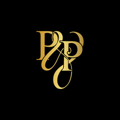 Initial letter P & P PP luxury art vector mark logo, gold color on black background.