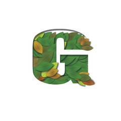 letter G decorated with autumn green and yellow leaves