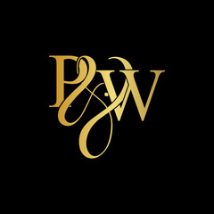 Initial letter P & W PW luxury art vector mark logo, gold color on black background.