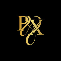 Initial letter P & X PX luxury art vector mark logo, gold color on black background.