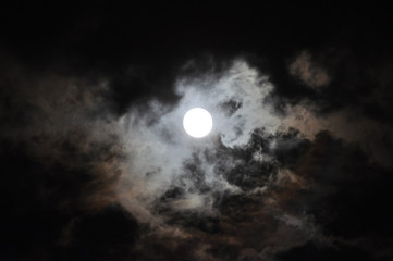 Naklejka na ściany i meble Super Full Moon with clouds at Night, Dramatic cumulus clouds in the moonlight
