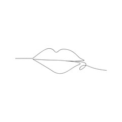 continuous line drawing of biting lips. isolated sketch drawing of biting lips line concept. outline thin stroke vector illustration