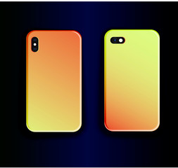 Collection of orange and yellow gradient print designs for smartphone case. Smartphone trending design. Vector mock up smartphone